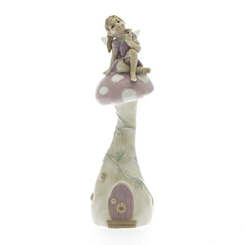 Pixie on Mushroom Glazed Figurine and working bell