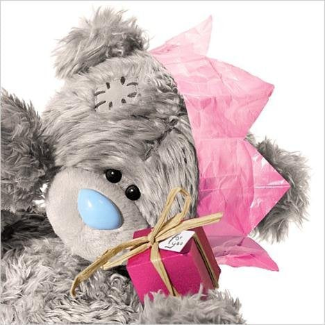 Bear with Party Hat and Gift Birthday Card (3D Holographic)