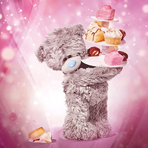Bear with Tiered Cupcakes Birthday Card (3D Holographic)