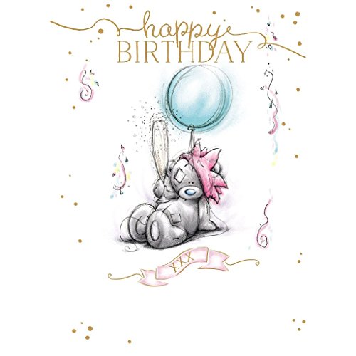 Bear with Champagne and Balloon - Birthday Card