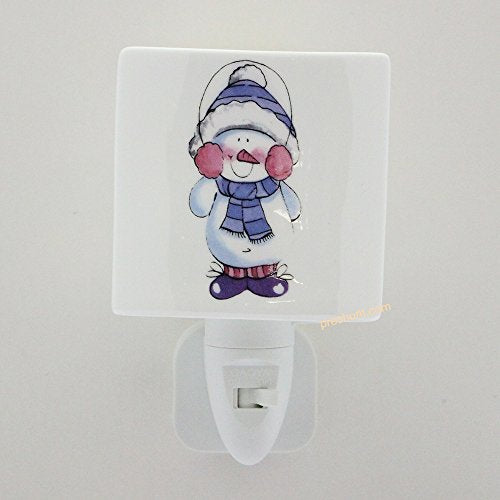 Night Light, Square face shaped - Snowman with Earmuffs Design