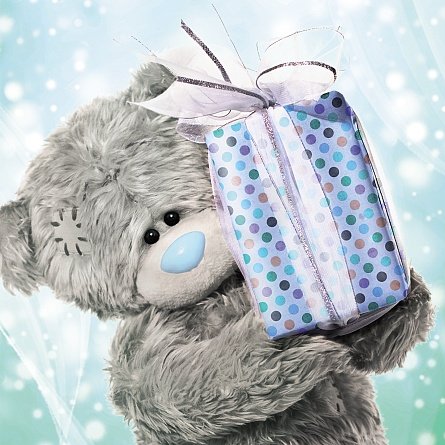 Bear Holding a Large Present Birthday Card (3D Holographic)
