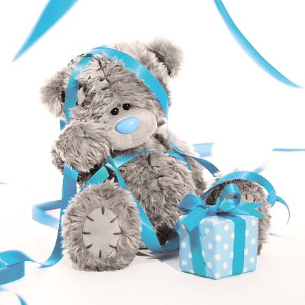 Bear Tangled in Streamers Birthday Card (3D Holographic)
