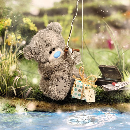 Bear Fishing Presents Birthday Card (3D Holographic)