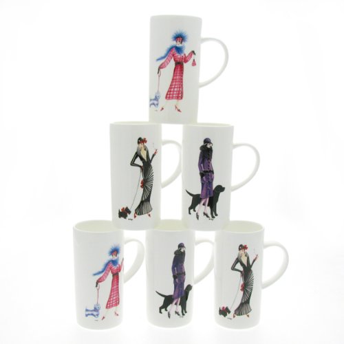 Set 6 Fine China Mugs, individually boxed - 3 assorted Di Kaye Designs.