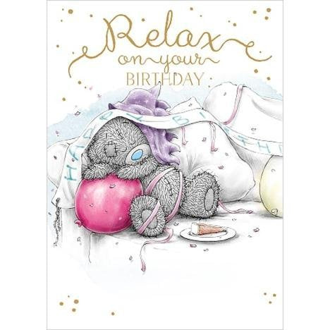 Bear sleeping with balloon - Relax Birthday Card
