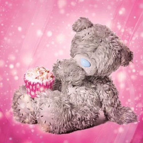 Bear with Cupcake Birthday Card (3D Holographic)
