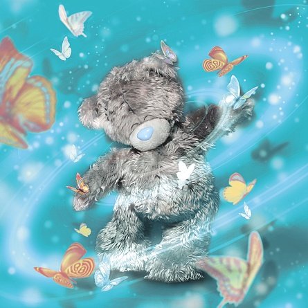 Bear with Butterflies Birthday Card (3D Holographic)