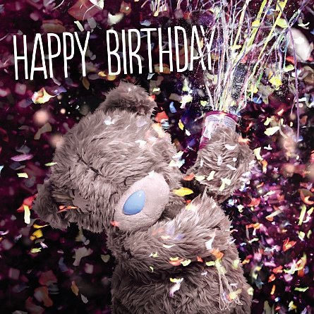Bear with Party Poppers Birthday Card (3D Holographic)
