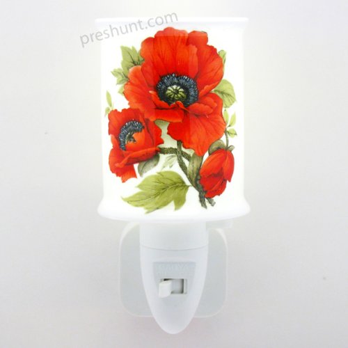 Night Light, Cylinderical - Red Poppy Floral Design