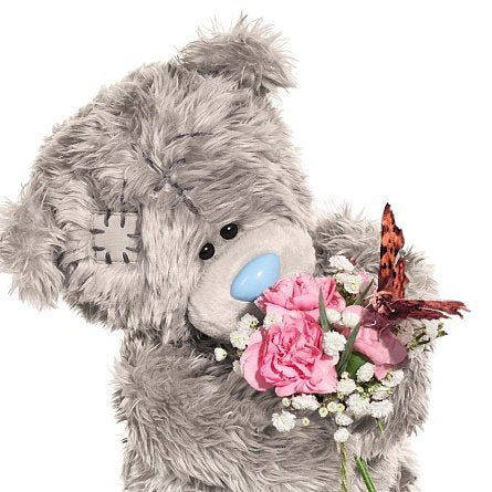 Bear with Bouquet and Butterfly Birthday Card (3D Holographic)