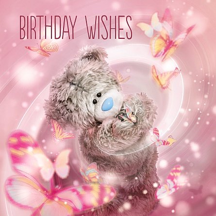 Bear with Butterflies Birthday Card (3D Holographic)