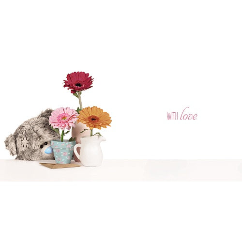 Bear with Flower Pot With Love Greetings Card (3D Holographic)