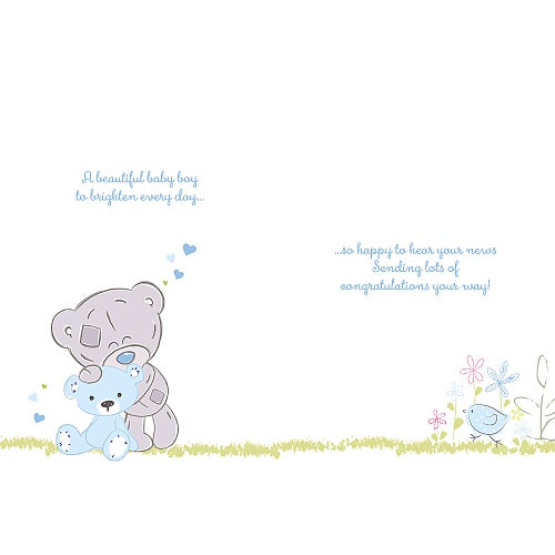 Bear with Toy Rabbit - Baby Girl Congratulations Card