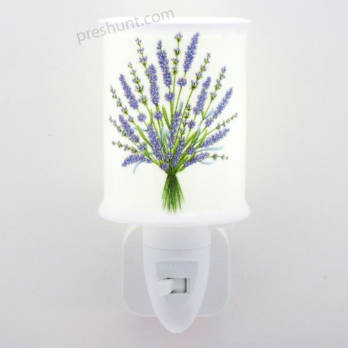 Night Light, Cylinderical - Lavender Floral Design